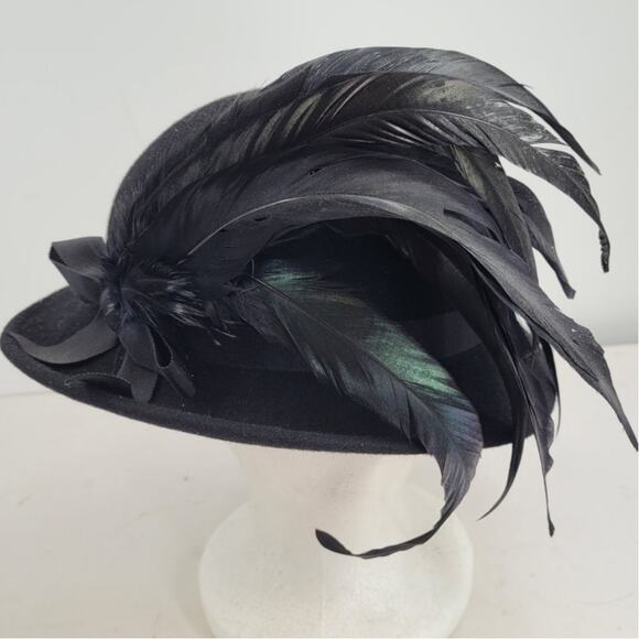 Adolfo Feather Plume Cloche Hat Couture Vintage Glam Millinery Style main image 8